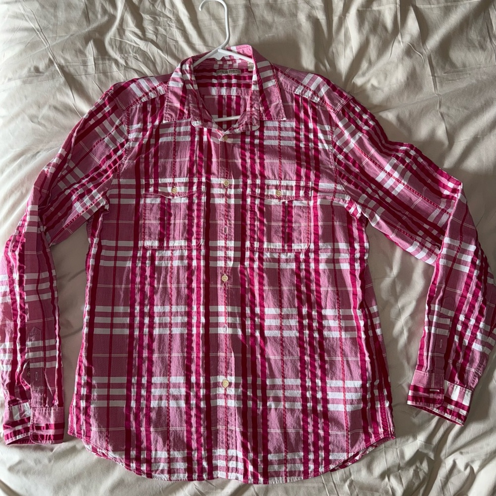 Burberry Men's Pink Plaid Shirt